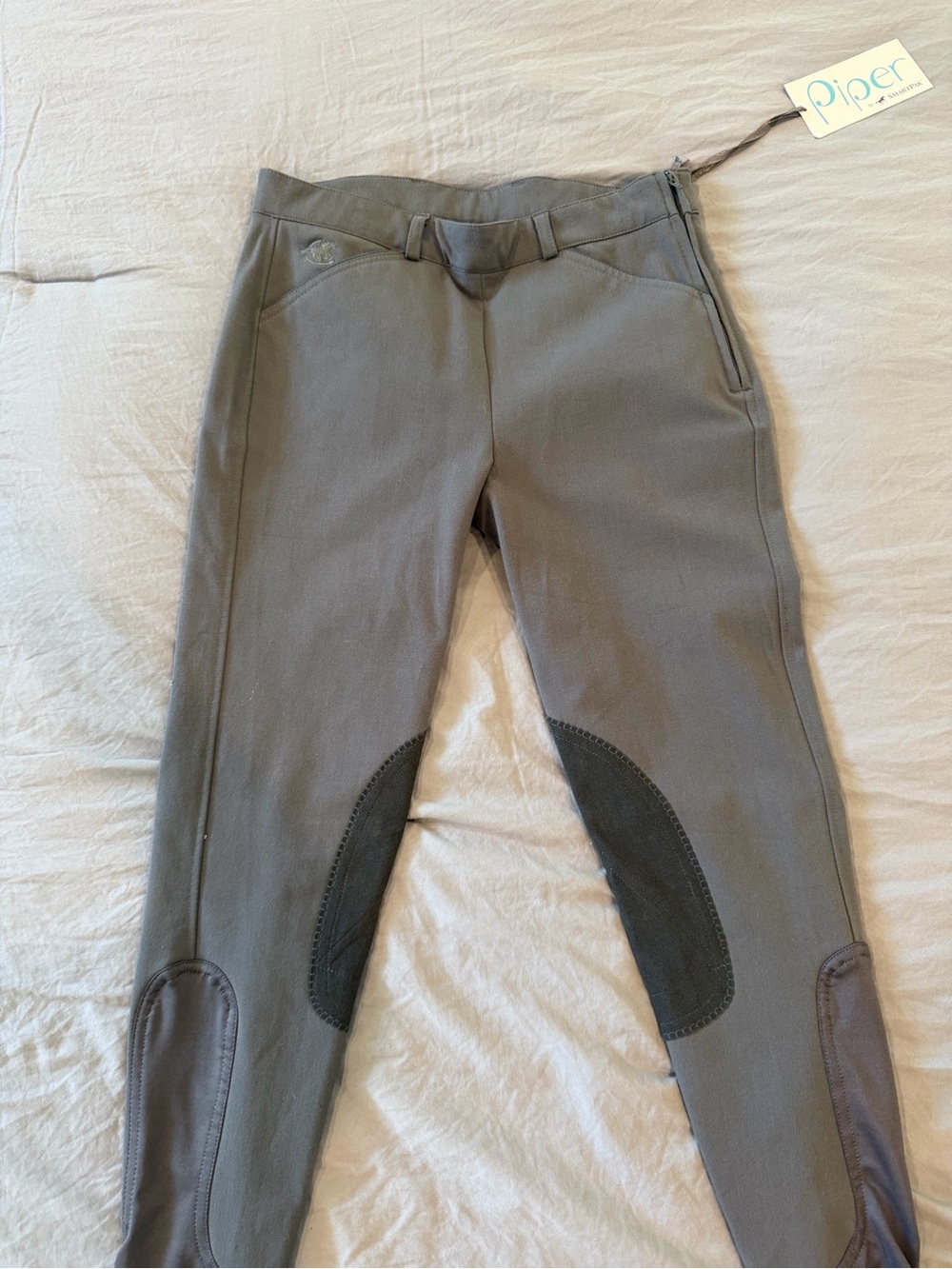 Piper Gray Equestrian Breeches with Dark Knee Patches